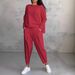 2025 New European American Cross-Border Trade Women's Solid Color Round Neck Sleeve Suit With Pockets And Long Pants_ecoleips.com