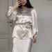 Women's Clothing Fashion Suit Elegant Celebrity Temperament Satin Lace Up Shirt Skirt_ecoleips.com