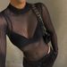 European American Style See through Striped Mesh Bodysuit Slim Fit Base Layer Summer Hot Girl Versatile Top Women's Clothing_ecoleips.com
