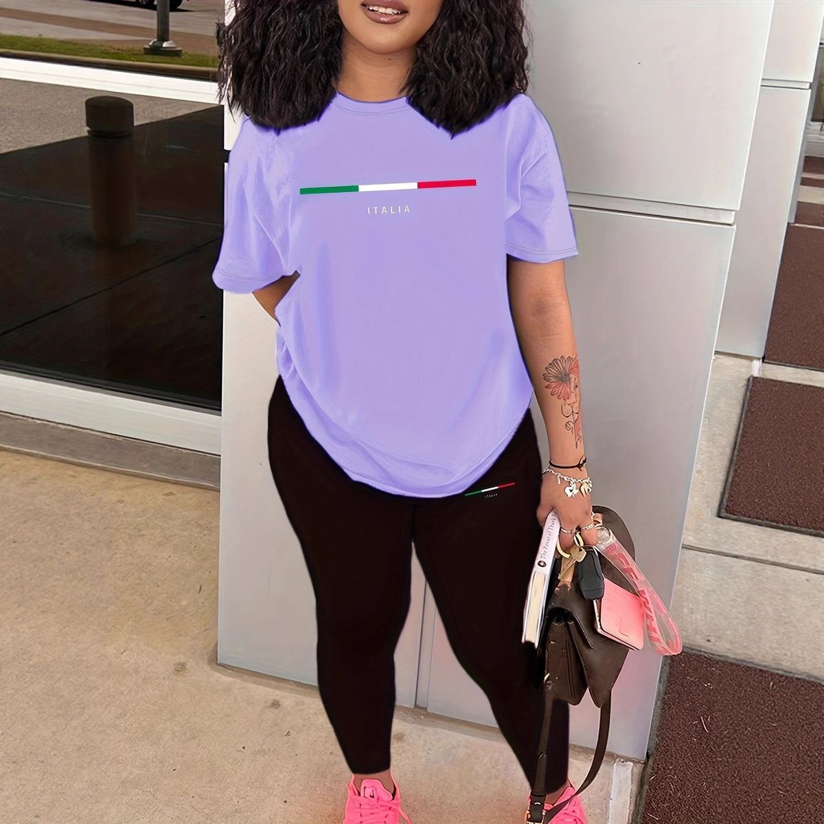 Women's Fashion T-Shirt And Long Pants Set American Style Clothing Short Sleeve Outfit For Ladies_ecoleips.com