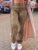 cross-border European And Casual Work For Women, Spring/summer American Retro Multi-pocket Straight Long Pants_ecoleips.com