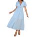 Women Stylish French V‑Neck High Waist Short Sleeve Side Slit Dress Daily Dating Vacation Outfit_ecoleips.com