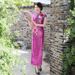 Elegant Chinese Qipao Dress With Peacock Embroidery, Slim-Fit Long Cheongsam For Women, High Neckline & Side Slit, Breathable Polyester Blend Fabric_ecoleips.com