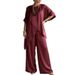 Summer Women's Satin Two-Piece Set Round Neck Loose Fit Casual Irregular Hem Fashion_ecoleips.com