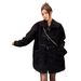 Black Horn Buckle Lamb Plush Coat Women's Autumn And Winter Plush Thick Fur Integrated Medium And Long Style Huge Good-looking Early Winter_ecoleips.com
