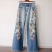 Women's Clothing Embroidery Straight Jeans Spring And Autumn Wide Leg Pants_ecoleips.com