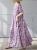 Cotton Vintage Short Sleeve Dresses For Women Casual Loose Long Light Purple Dress Femme Robe Vestidos Elegant Summer Clothing_ecoleips.com