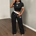 Women's Clothing Casual Fashion 3D Print Short Sleeve Trouser Set Elastic Waistband Drawstring 6 Colors_ecoleips.com