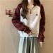 Real Shot European American Half-Zip Polo Collar Sweatshirt For Women, Spring And Autumn Thin Loose Embroidered Youthful_ecoleips.com