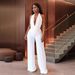 Women's Clothing Sexy Halterneck Deep V Top Temperamental And Fashionable Pure White Wide Leg Pants Two Piece Set_ecoleips.com