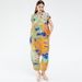 Pleated 2025 Summer New Printed Fashion Loose Top Versatile Wide-Leg Harem Pants Two-Piece Set For Women_ecoleips.com