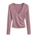 Women's Clothing Autumn And Winter New Retro Cross V Neck Waist Slim Top Long Sleeve Short Navel T Shirt_ecoleips.com