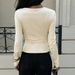 Voya Women's French Style Niche Beige Top With Irregular Cross Fold Design On The Front Chest, Long Sleeved Loose And Slimming Cover Up_ecoleips.com