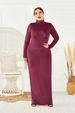 Arabian Autumn Conservative High-neck Long-sleeve Women's Dress, Fashionable Plus-size Simple Solid Color Dress For_ecoleips.com