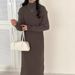K Women's Half-turtleneck Sweater Dress; Loose, Thickened, Knee-length, To Be Worn Under A Coat. No Bags Or Other Accessories_ecoleips.com