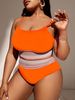2026 Orange Contrast Trim Swimsuit Women Plus Size Swimwear Female High Waist Bathers Bathing Swimming Suit Summer Beachwear_ecoleips.com