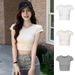 Slim-fit Open-button Top Design Simple Summer Short-sleeved Sense Casual Versatile Short T-shirt Women's New Spice Girls_ecoleips.com