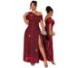 Sparkling Off-Shoulder High-Slit Maxi Dress For Women | Plus Size Evening Gala Cocktail Party Gown With Sequins_ecoleips.com
