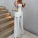 Women's Strapless Crop Top & High-Waisted Wide-Leg Pants Set – 100% Cotton Elegant Office Wear (S-L, White)_ecoleips.com