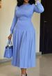 Women's Clothing Fashion Long Sleeved High Waisted Pleated Slim Solid Color Elegant High-Waisted Ruffle Long Sleeve Solid Color Maxi Dress For Women_ecoleips.com
