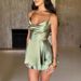 Women's Sexy Solid Color Backless Lace Up Satin Belted Halter Mini Dress – Summer Party Gown_ecoleips.com