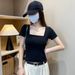 Square Neck Short-sleeved Shirt Women's Spring And Summer Low Neck Slim-fitting And Thin Collarbone Bottoming Shirt_ecoleips.com