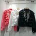 Women's Clothing Beading And Diamond Sequins Design With Sweet Pleated Wood Ear Lace Stitching Single Breasted Short Versatile Shirt_ecoleips.com