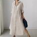 Women's Loose Cotton Linen Shirt Dress Long Irregular Cardigan_ecoleips.com