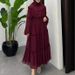 Elegant Long Dress With Lace Belt – Modest Flowy Maxi Dress For Women, Soft Solid Color & Feminine Details_ecoleips.com