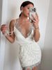 JULISSA MO Sexy Deep V-neck Patchwork Lace Women Mini Dress Spaghetti Strap Lace Up Dress Summer Skinny Elegant Party Club Dress_ecoleips.com