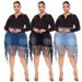 Plus Size Denim Mini Skirt With Fringe, High Stretch Washed Cotton Short Skirt For Women_ecoleips.com