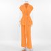 Women's Clothing Versatile vitality orange cotton and linen commuting street style sleeveless lace-up vest wide-leg pants suit_ecoleips.com