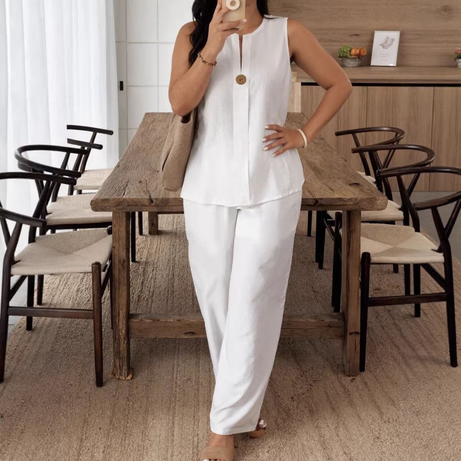 Women's Casual Cotton Linen Pant Sets Comfortable Loose Tops Wide Leg Pants European And American Fashion 2026 Cross Border E Commerce Amazon_ecoleips.com