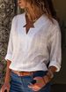 Early Autumn New Women's Casual Shirt V-neck Long Sleeve Solid Color Top_ecoleips.com