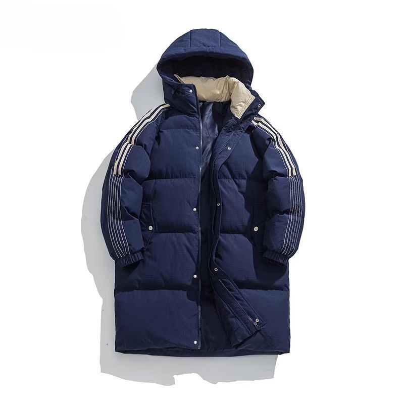 Unisex Long Padded Coat Winter Jacket With Polyester Fill, Loose Fit, Stand Collar, Zip Closure (Blue, Navy, Beige)_ecoleips.com