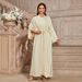 Women's Clothing Robe Muslim Fashion Lace-up Elegant Cardigan Long Dress Split Sleeve Design Monochrome_ecoleips.com