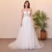 French Style off the Shoulder Wedding Dress Lace Boning Three Dimensional Appliqué Long Train Slimming Effect Women's Clothing_ecoleips.com