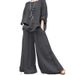 Women's Casual Loose Solid Color Cotton Linen Shirt Long Sleeved Two Piece Set_ecoleips.com