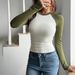 Cross-border European And American Y2K Sexy Color-blocking Long-sleeve T-shirt, Women's Clothing, 2025 Spring/summer_ecoleips.com