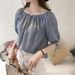 Elegant Off-Shoulder Striped Chiffon Blouse With Lantern Sleeves - Women's Loose Casual Tops_ecoleips.com