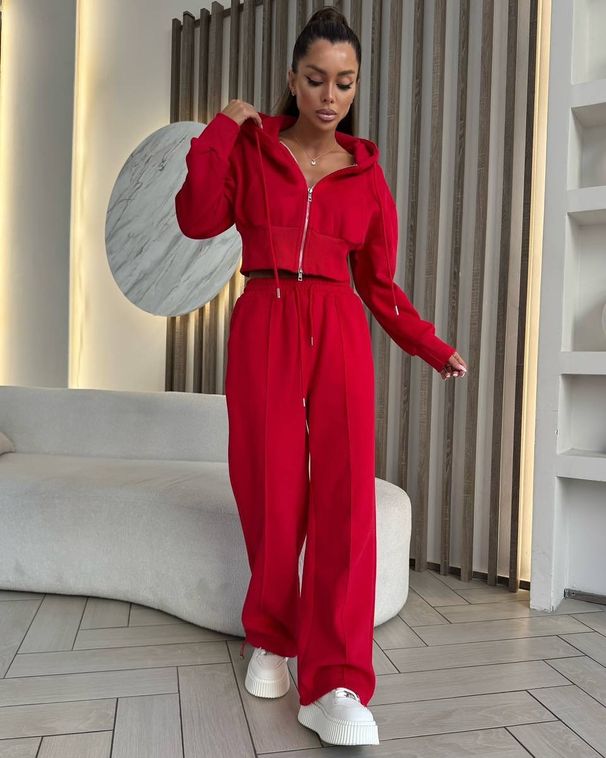 New Casual Cotton Suit Long-sleeved Zipper Cardigan Waist Hooded Sweater Lace-up Trousers Two-piece Set Women_ecoleips.com