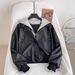 Women's Korean-Inspired Hooded Faux Leather Jacket Asymmetrical Two-Tone Design Fashion Outerwear for Fall Winter Stylish Layered Look_ecoleips.com