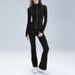 Sleek High-Performance Yoga Set – Nylon-Spandex Zip Jacket & Flared Leggings For Pilates & Studio Flow_ecoleips.com