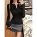 Hot Girl Shoulder Long-Sleeved T-Shirt Women's Spring And Autumn Base Shirt Slimming With Button-Down Tops_ecoleips.com