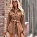 Women's Solid Color Shirt Collar Belted Button Loose Fit Long Trench Coat – Casual Windbreaker Jacket_ecoleips.com