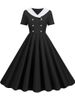 Summer Midi Dress Women Elegant Pink Vintage Party Sundress Casual Peter Pan Collar Short Sleeve Dress_ecoleips.com