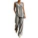 Women's Casual V-Neck Cotton Linen Top And Wide Leg Pants Two-Piece Set Fashion For Comfortable Style_ecoleips.com