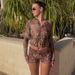 2024 Autumn Sexy Mesh Printed Cardigan Bobi Long Sleeve Top Slim Shorts Set Wholesale For Women_ecoleips.com
