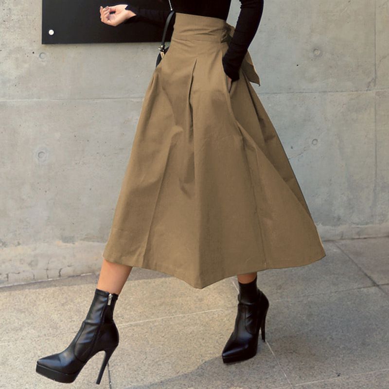 Verve Korean Japanese Style Midi 2025 Spring And Autumn A-line Umbrella Super Popular Bowknot Flared Skirt Slim Waist Long_ecoleips.com