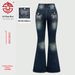 European American Cross-border Hot-selling Women's Clothing: Slim-fit, Slightly Flared Jeans With Back Pocket Embroidery_ecoleips.com